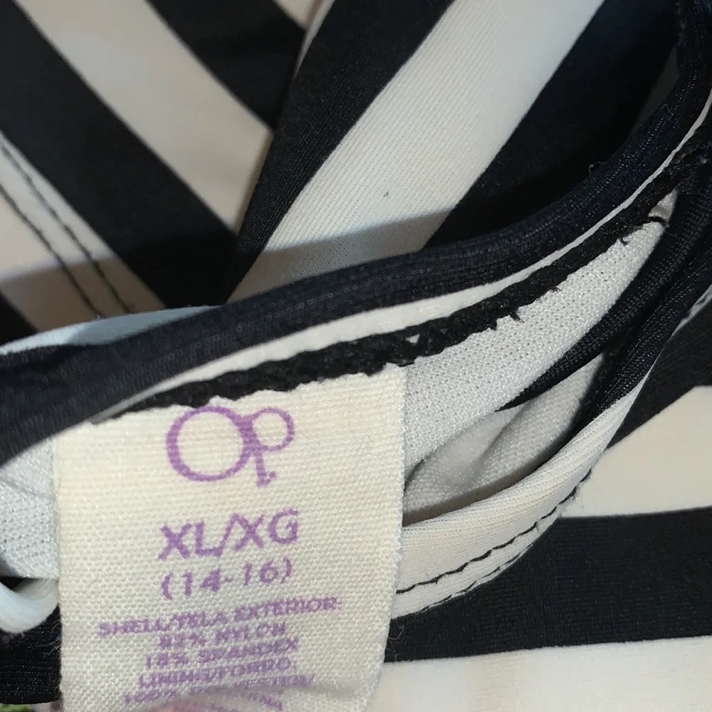 OP Tropical Rainbow/ B&W Striped Tankini Top sz Youth XL EUC